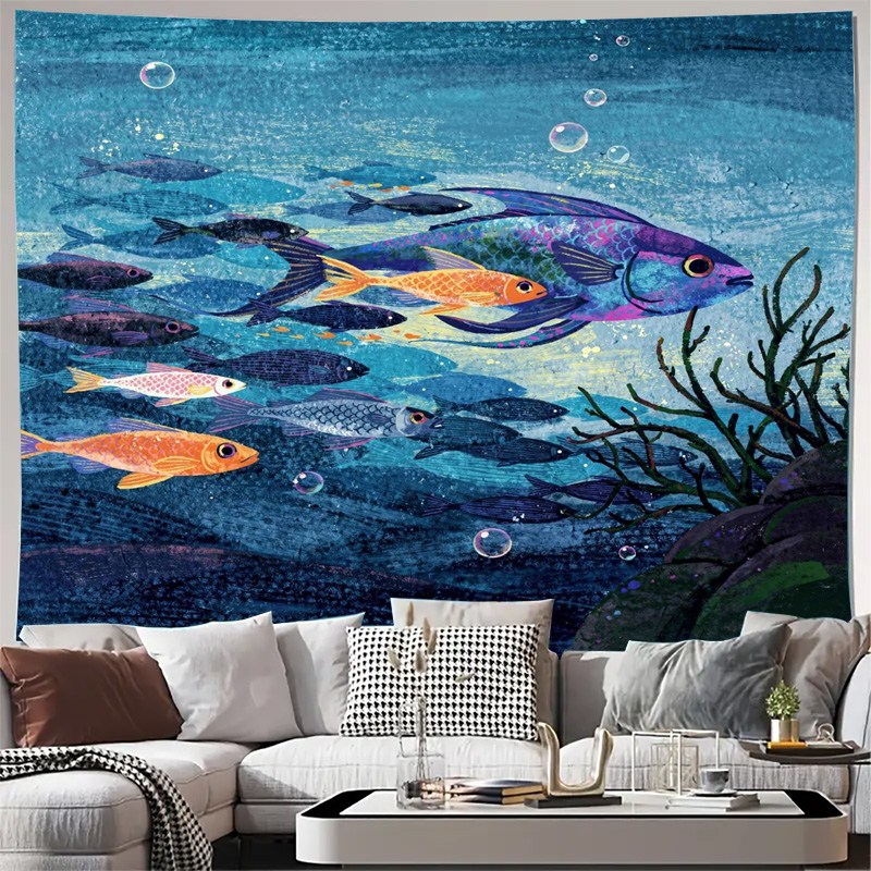 Aquarium Fish Under 100 - Canlı Okyanus Balıkları Duvar Gobleni Deniz