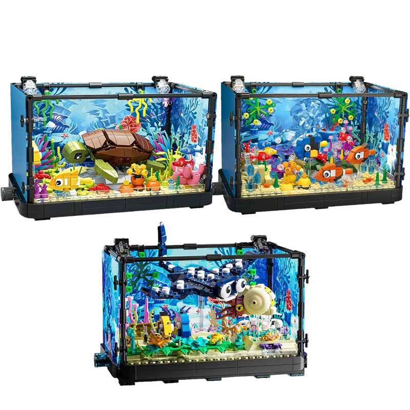 Aquarium Fish Fishing - Işıklı Balık Tankı Yapım Blokları Seti,